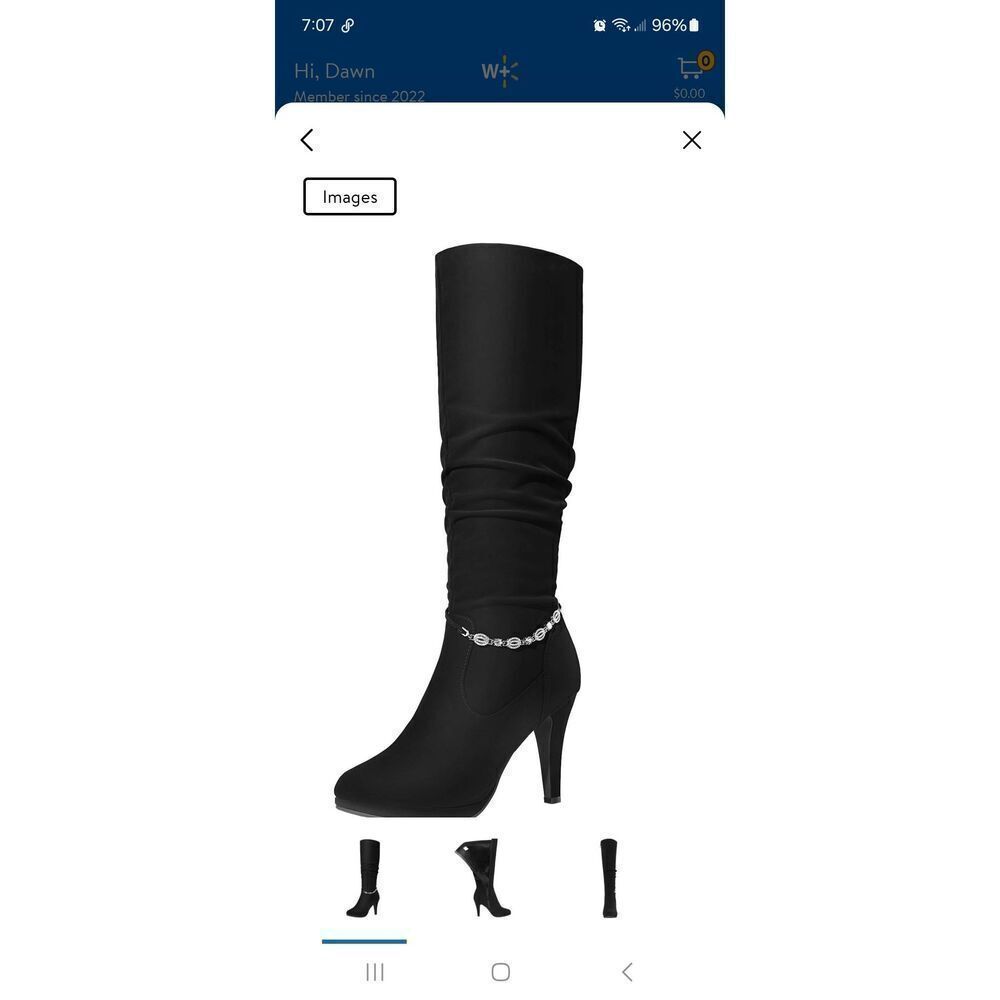 New 7 Dream Pairs Sarah Black Knee Platform Stiletto High Heel Boots Rhinestone